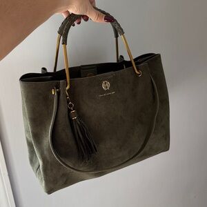Elegant Olive Green Suede Tote Bag